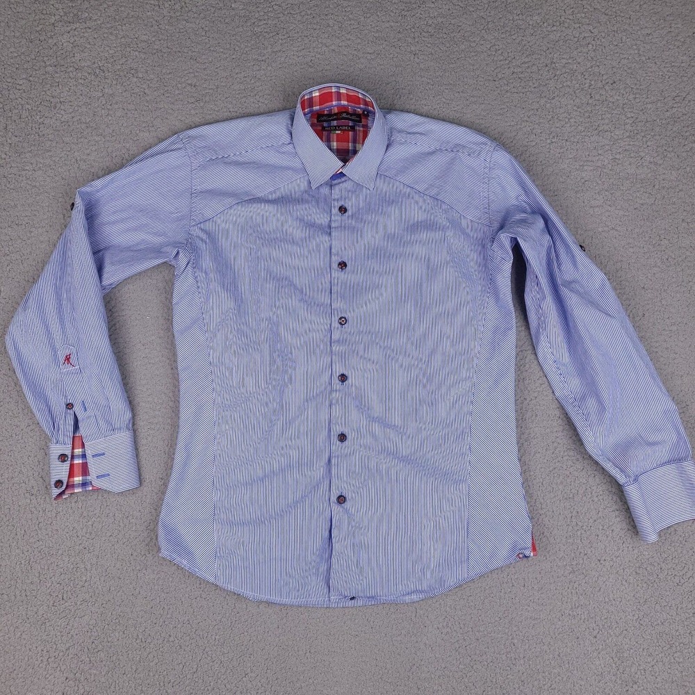 Absolute Rebellion Shirt‎ Mens Medium Blue White Striped Button Down Red Label